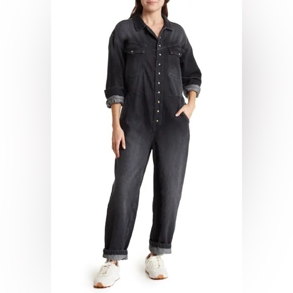 Free People Pants - Free People x We the Free Black Care Townes Jumpsuit Size Large NWOT